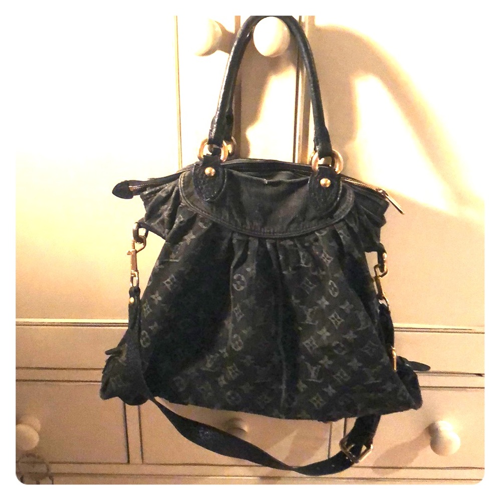 Louis Vuitton Handbag Black Denim Tote